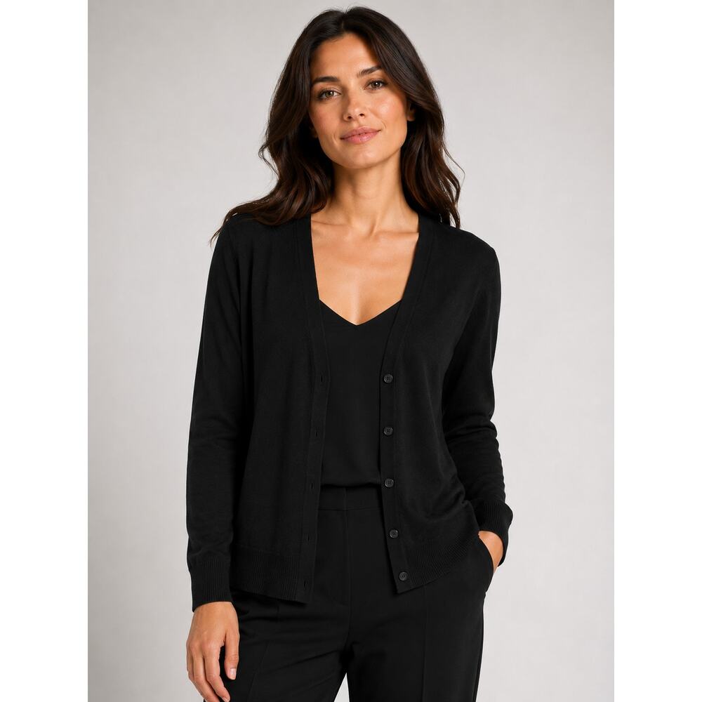 Coldwater Creek Black Silk Cotton Cardigan M 10-12 Classic Minimalist